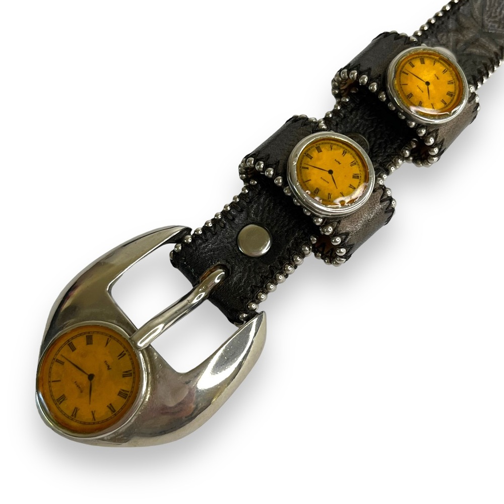 Vtg STREETS AHEAD Skinny Belt STEAMPUNK Mad Max Cosplay TIMEPIECE Clocks 90's M